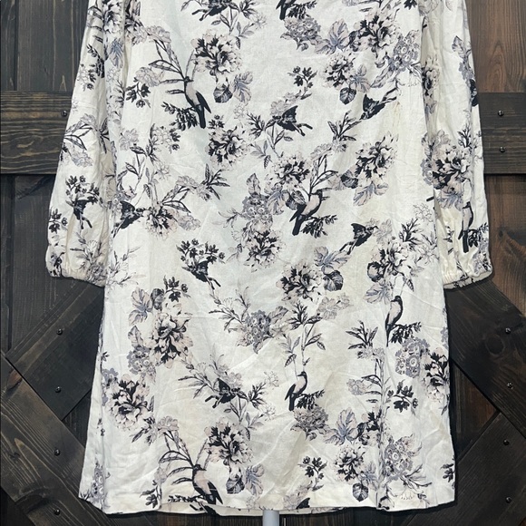Who What Wear Floral Bird Dress S‎ NWT White Black Ruffle Balloon Sleeves Boho - Picture 9 of 12
